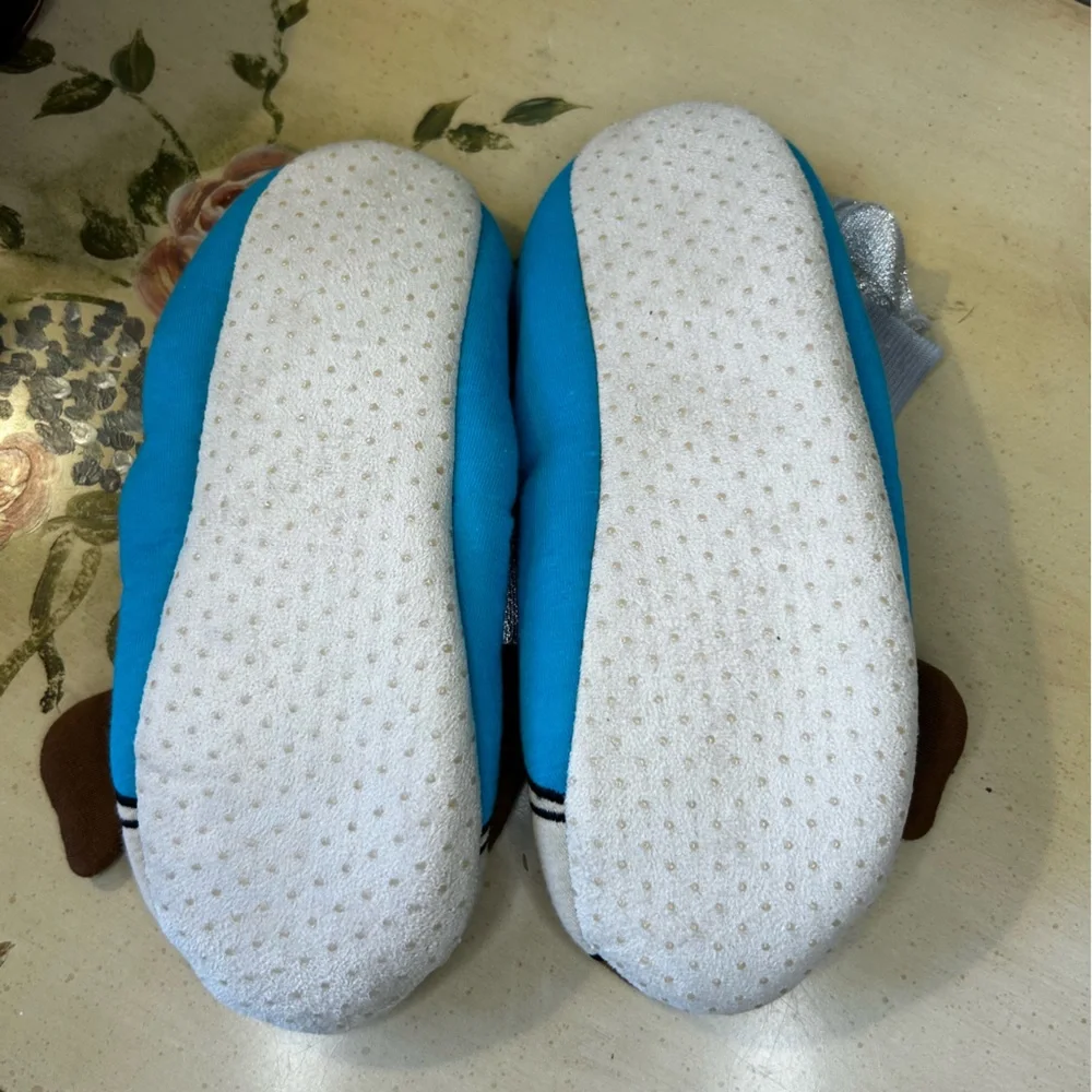 Pug Dog Blue Tan Brown Embroidered Slippers New NWT